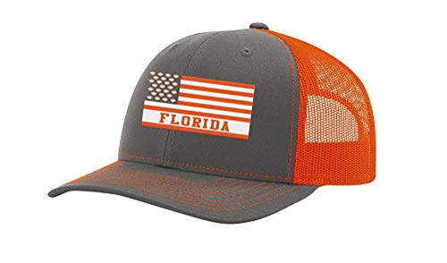 Florida Football Team Colors American Flag Football Team Flag Trucker, Charcoal/Orange