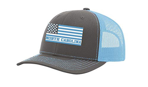 North Carolina Football Team Colors American Flag Football Team Flag Trucker, Charcoal/Carolina Blue