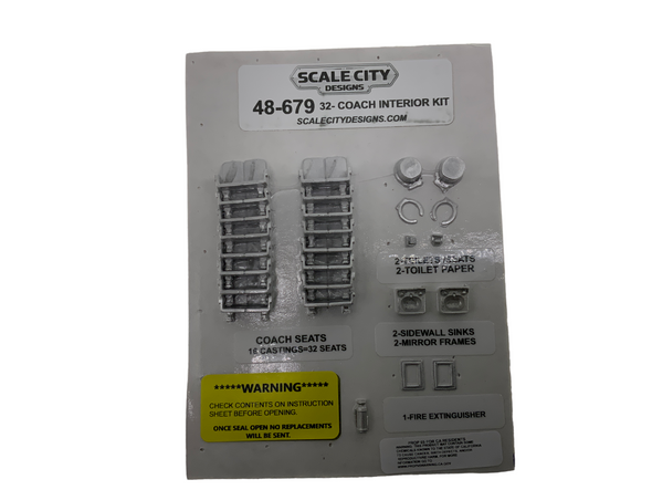 48-679 Interior Kit Coach Standard 32 Seat Passenger Metal Seats O scale