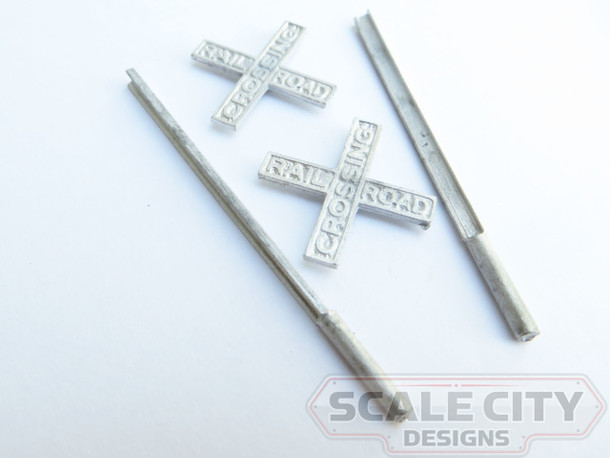 48-428 Crossbucks Crossing Sign w/ Rail Post O scale FKA Keil Line