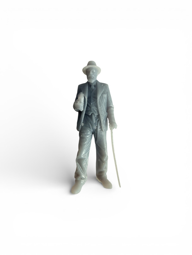 77-1026 20s-30s Older man with walking cane very detailed 3D printed O Scale