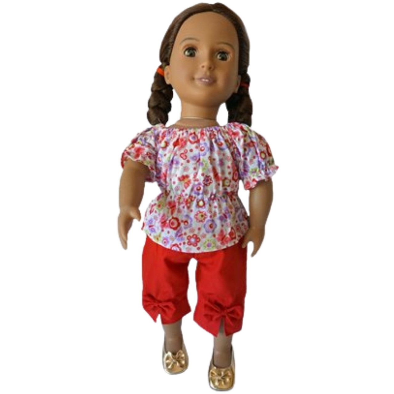 Doll Clothes Floral Top Red Pants Fit American Girl Dolls 18 Inch