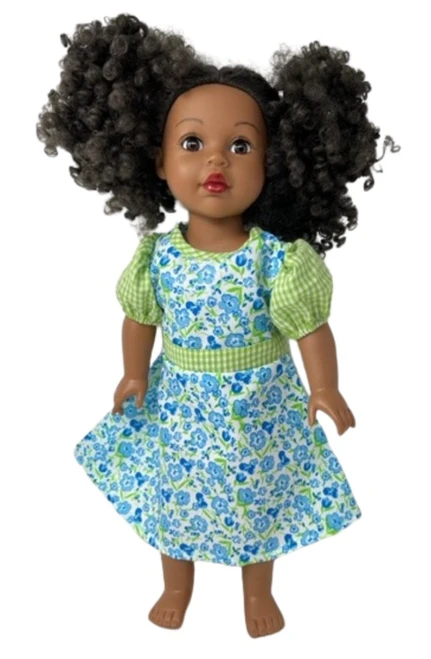 Blue Flowers And Green Checks Compatible With 18 Inch Girl Like Our Generation American Girl My Life Dolls