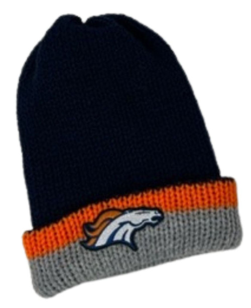 Adult Handmade Double Knit Denver Broncos Navy, Orange, Gray Inspired Beanie Hat