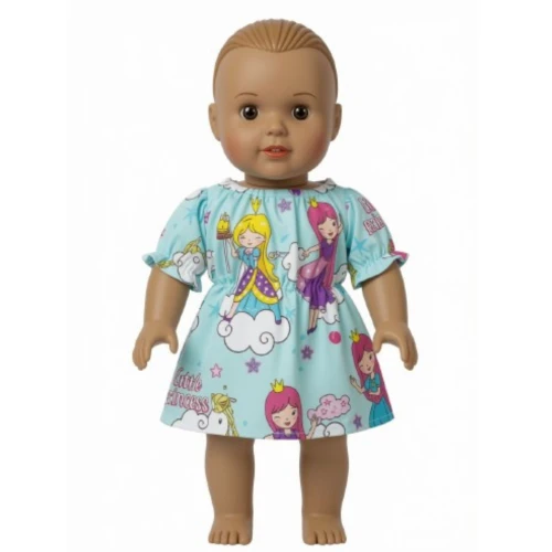 Blue Princess Print Dress Fits 15 Inch Baby Dolls