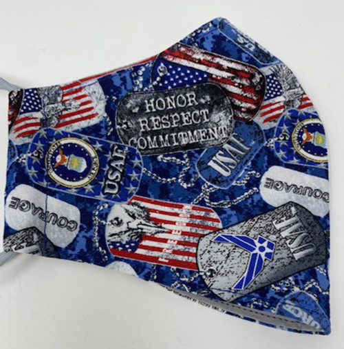 Adult Face Mask US Air Force Dog Tag Print Adjustable Elastic