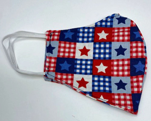 Adult Large Red White Blue Face Mask Adjustable Washable Reusable Face Shield Double Cotton