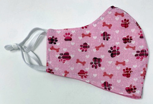 Adult Small Pink Bones And Paws Face Mask Adjustable Washable Reusable Face Covering Double Cotton Face Shield