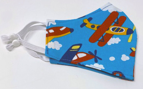 Child Face Mask Airplanes Double Cotton Kid Size Cotton Face Covering Adjustable Reusable Washable