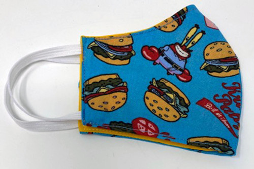 Child Face Mask Krusty Krab  Double Cotton Kid Size Face Covering Adjustable Reusable Washable
