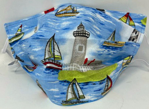 Adult Sailboat Print Face Mask Double Cotton Reusable Washable