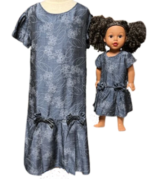 Size 10 Matching Girl And Doll Blue Pattern Dresses For Girls And Dolls