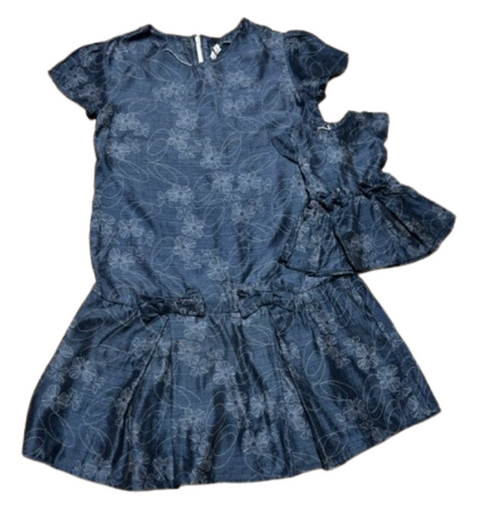 Size 14 Matching Girl And Doll Blue Pattern Dresses For Girls And Dolls