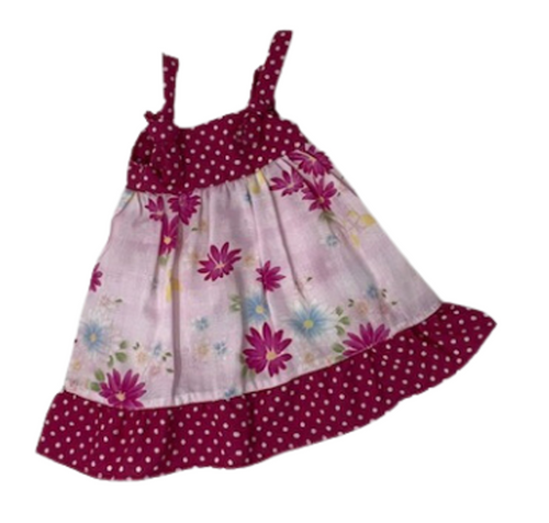 Pink Flower And Dot Trim Sundress Compatible With 18 Inch Girl Dolls