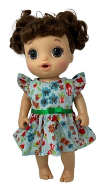 Doll Clothes Superstore Blue Dress With Flowers Fits 14 Inch Baby Alive And Little Baby Dolls