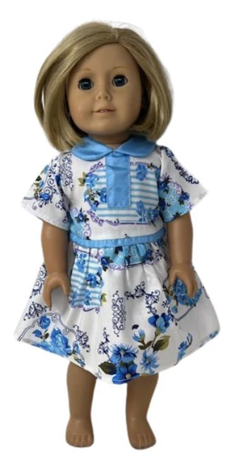 Blue Flowers Dress Compatible With 18 Inch Girl Dolls Like American Girl Our Generation My Life Dolls