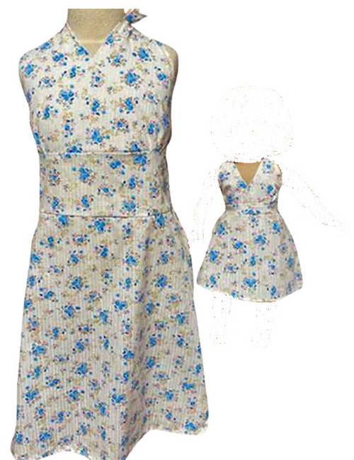 Size 7 Matching Girl And Doll Blue Flower Sundresses
