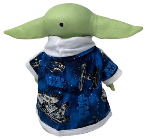 Mandalorian Yoda The Child Star Wars Blue Print Robe With Starship Print