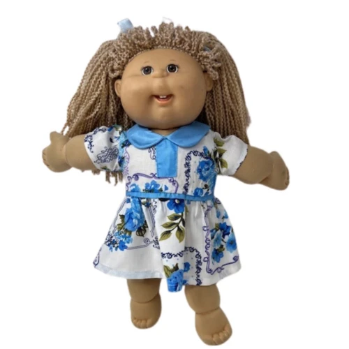 Handmade Blue Flower Dress Fits 15 - 16 Inch Cabbage Patch Kid Dolls