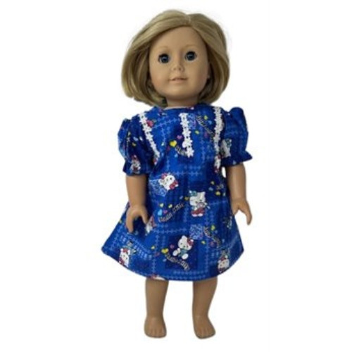 Doll Clothes Superstore Handmade Cute Kitten Print Nightgown for 18-Inch Girl Dolls  Deep Blue Pajamas