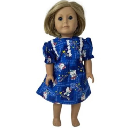 Doll Clothes Superstore Handmade Cute Kitten Print Nightgown for 18-Inch Girl Dolls  Deep Blue Pajamas