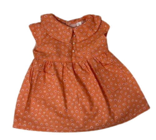 Doll Clothes Superstore Handmade Tangerine Print Dress for 15 - 16 Inch Cabbage Patch Kids  Cap Sleeves, Gathered Skirt & Pearl Button Detail