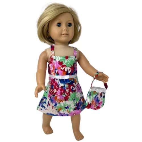 Handmade Floral Sundress with Purse for 18-Inch Girl Dolls