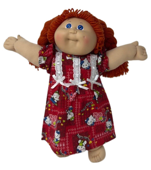 Doll Clothes Superstore Handmade Red Kitten Print Nightgown for 15 - 16'' Baby & Cabbage Patch Dolls
