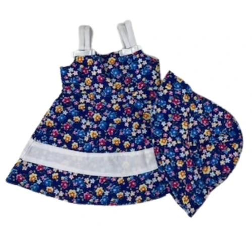 Handmade Dark Blue Floral Sundress with White Accents  Fits 18-Inch Girl Dolls