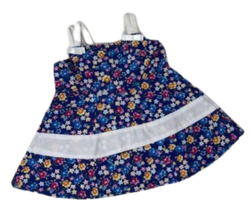 Handmade Blue Floral Sundress with White Trim for 18-Inch Dolls