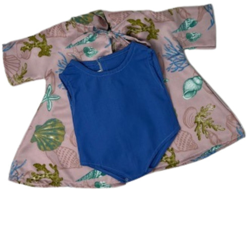 Handmade Swimsuit with Shell Print Cover-Up for 15 - 16" Dolls