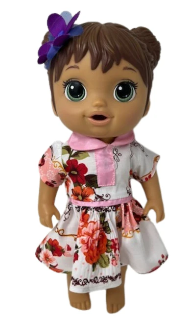 Handmade Pink Flower Dress for 12-Inch Baby Alive & Little Baby Dolls