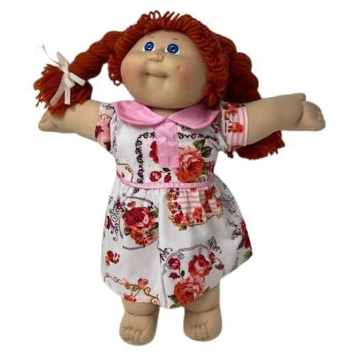 Handmade Pink Flower Dress for 15-16" Baby Dolls & Cabbage Patch Kids