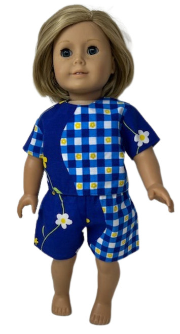Doll Clothes Superstore Busy Blue Print Handmade Short Set  Fits 18-Inch Girl Dolls