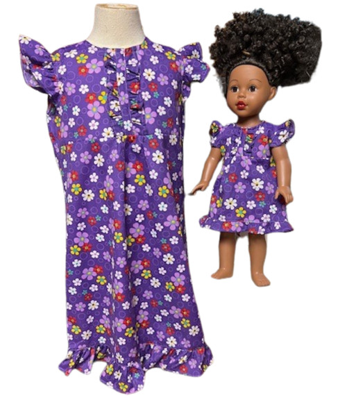 Doll Clothes Superstore Handmade Size 8 Girl’s Flower Dress with Matching 18-Inch Doll Dress
