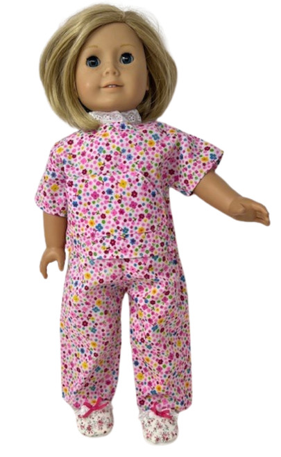 Doll Clothes Superstore Handmade Floral Pajama Set with Pocket Top and Matching Slippers for 18-Inch Girl Dolls Doll Clothes Superstore Handmade Floral Pajama Set with Pocket Top and Matching Slippers for 18-Inch Girl Dolls