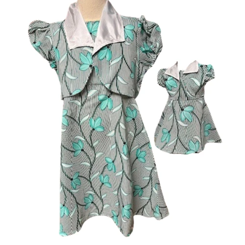 Doll Clothes Superstore Matching Girl Size 7 and 18-Inch Doll Dress with Green Stripe Pattern