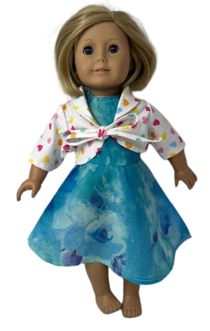 Doll Clothes Superstore Handmade Shades of Blue Dress with Polka Dot Jacket for 18-Inch Girl Dolls