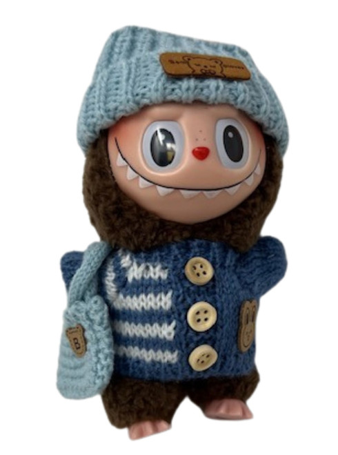 Doll Clothes Superstore Blue Knit Sweater with Light Blue Hat and Bag for 17.5 cm Labubu Dolls