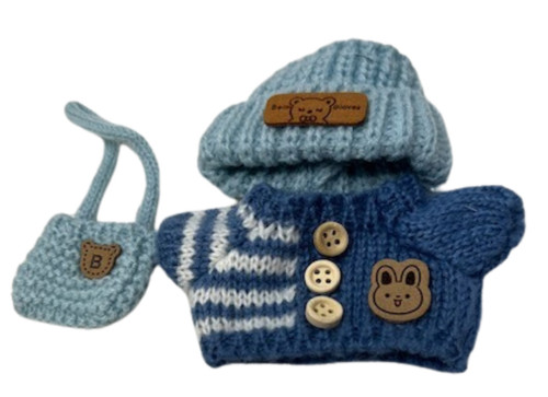Blue Knit Sweater with Light Blue Hat and Bag for 17.5cm Collectable Dolls