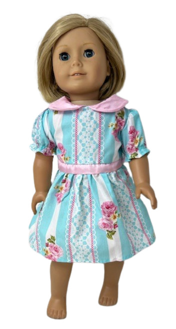 Doll Clothes Superstore Handmade Blue and Pink Floral Dress for 18 Inch Girl Dolls