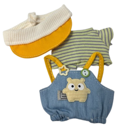 Doll Clothes Superstore Happy Bear Vibes! 3-Piece Overall Set with Shirt & Visor for 17.5 cm Labubu Dolls