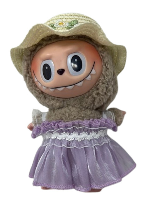 Doll Clothes Superstore Lavender Ruffles & Blooms: Frilly Skirt and Flower Trim Hat Set for 17.5 cm Labubu Dolls