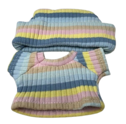Pastel Rainbow Stripe Sweater and Hat Set for 17.5cm Labubu Dolls