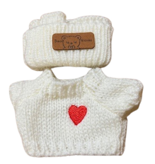 Knit Sweater with Heart Applique and Matching Headband for 17.5cm Labubu Dolls