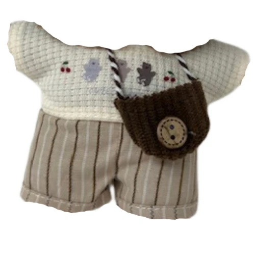 Chic Tan Stripe Shorts Set with Knit Shirt, Corduroy Hat & Purse for 17.5 cm Collectable Dolls