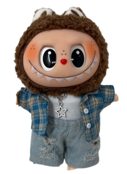 Trendy Street Style: Ripped Jeans, Plaid Shirt & Necklace for 17.5cm Collectable Dolls