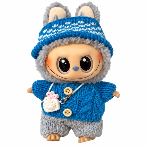 Blue Cable Knit Sweater Set with Hat and Camera for 17.5cm Collectable Dolls