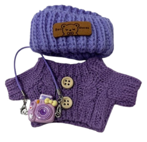 Picture Perfect in Purple: Cable Knit Sweater & Lavender Hat for 17.5cm Labubu Photographer