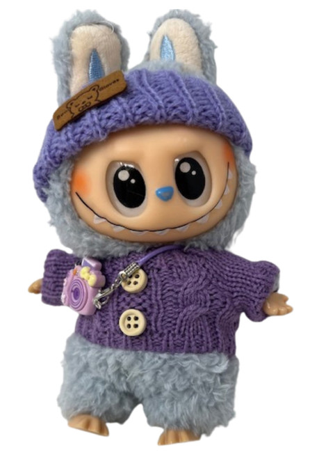 Doll Clothes Superstore Picture Perfect in Purple: Cable Knit Sweater & Lavender Hat for 17.5 Labubu Photographer